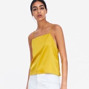 Zara Yellow Satin Square Neck Tank Top Size Small